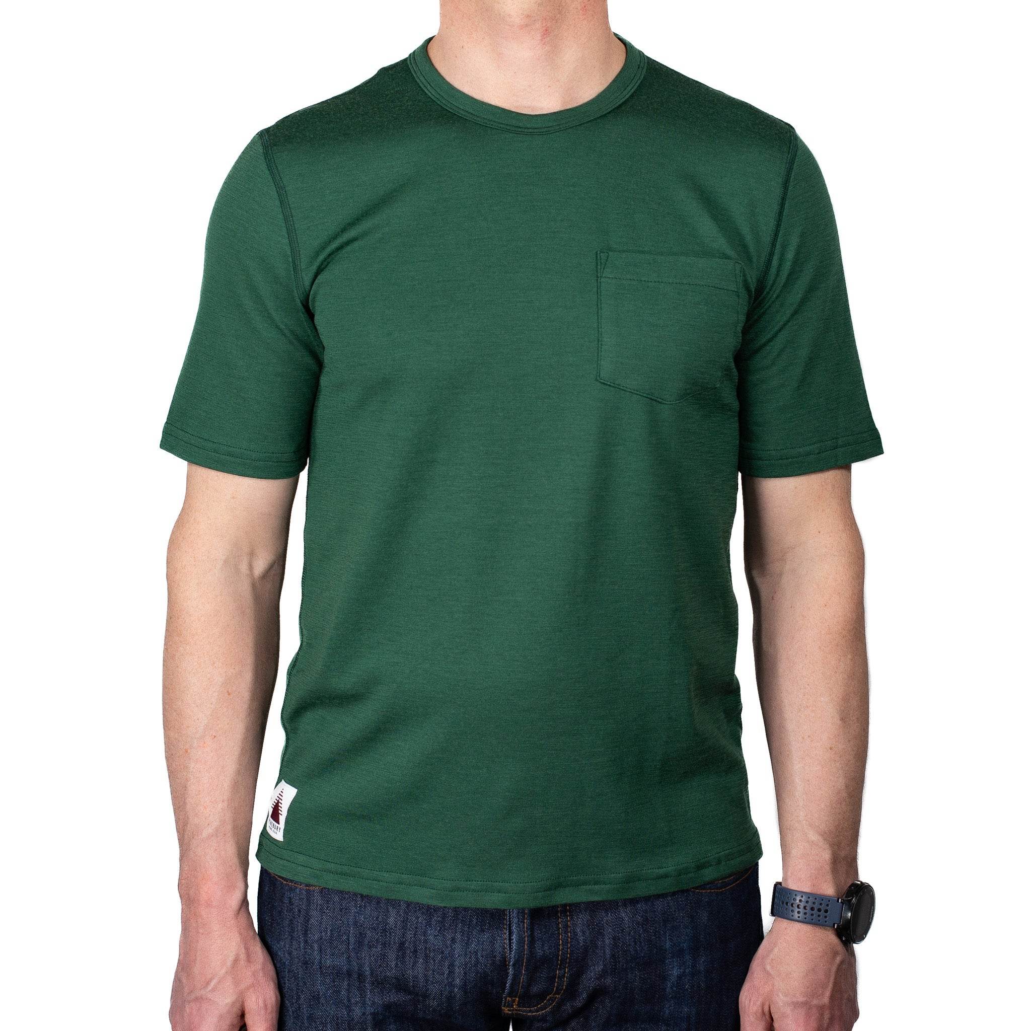 Every-Season Short Sleeve Merino Wool Pocket Tee - Pine