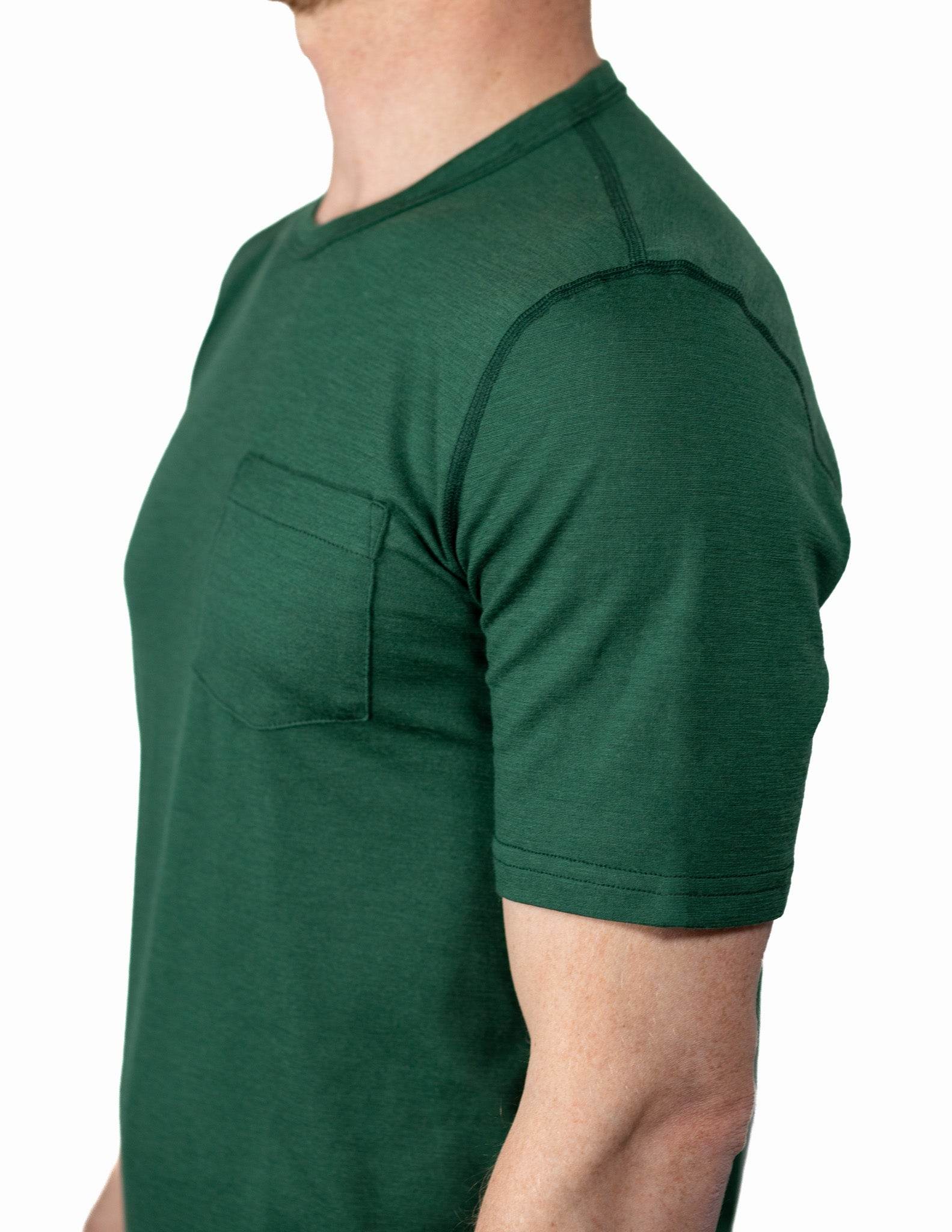 Every-Season Short Sleeve Merino Wool Pocket Tee - Pine