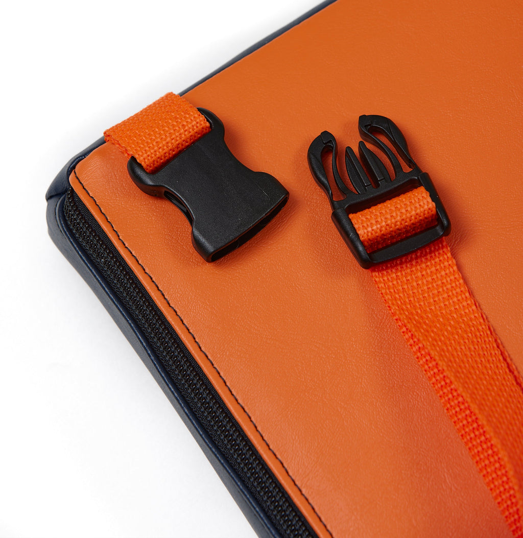 Hüga Heated Cushion – Marine Navy Vinyl / Orange Logo