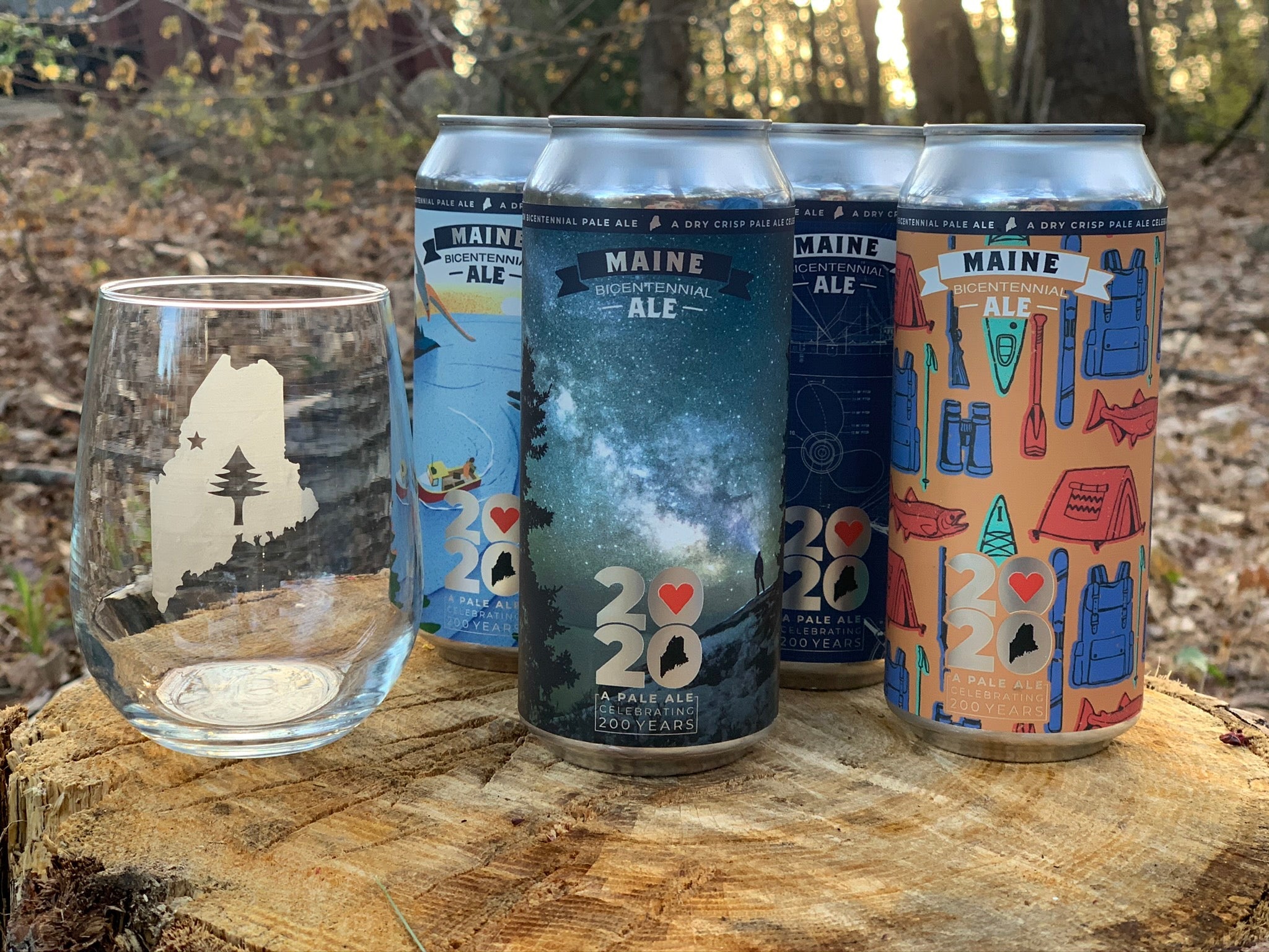 Pine Tree State Flag Etched Glasses