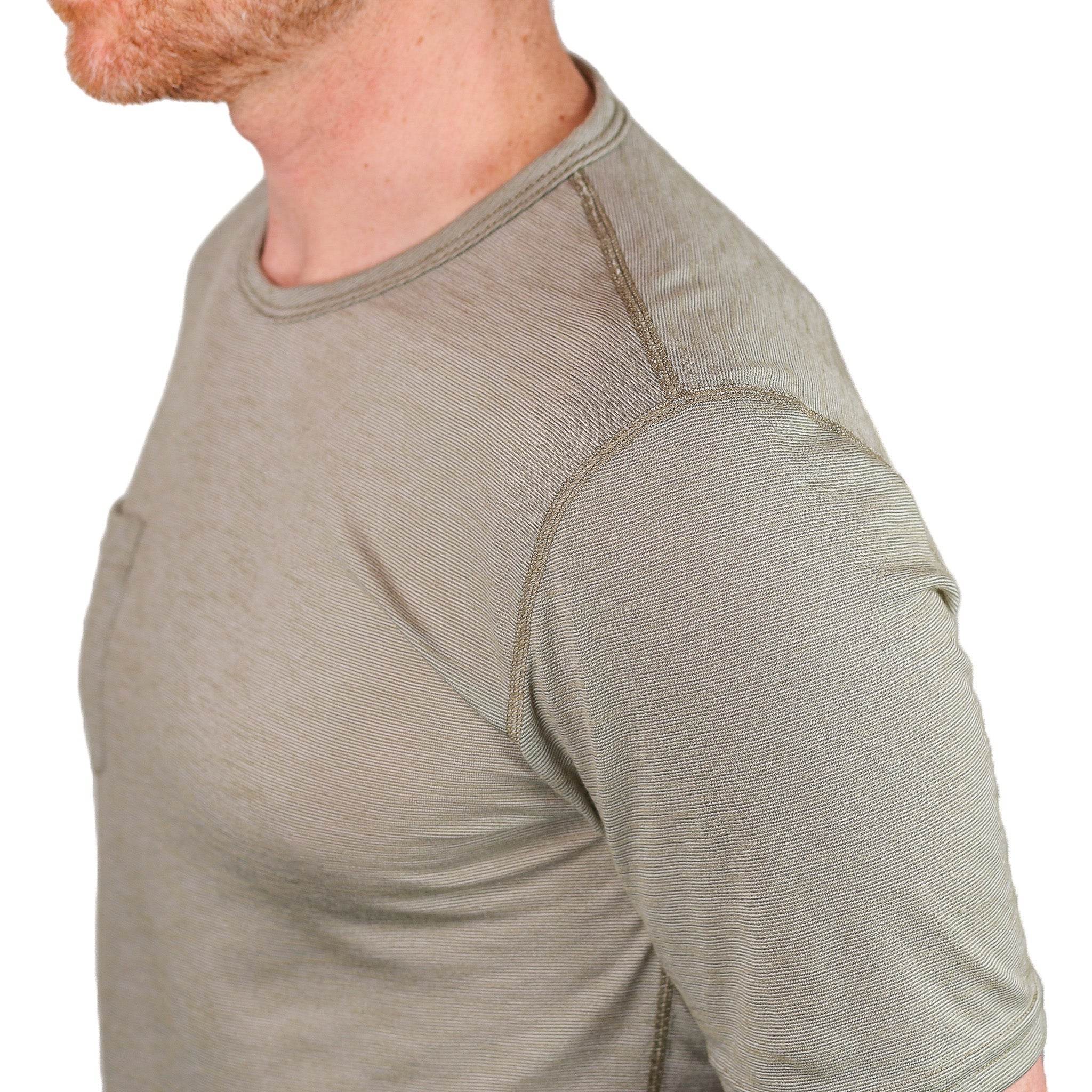 Summer Wool Short Sleeve Merino Wool Pocket Tee - Khaki