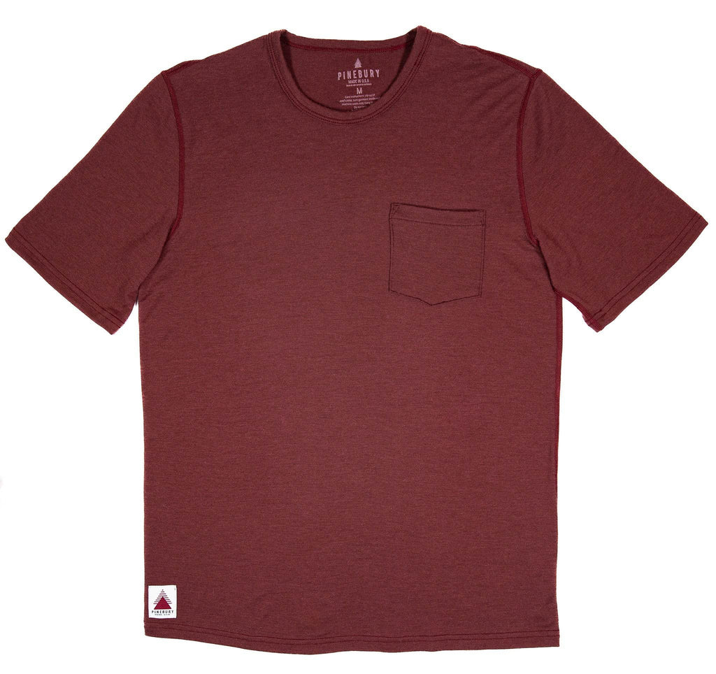 Every-Season Short Sleeve Merino Wool Pocket Tee - Brick Red