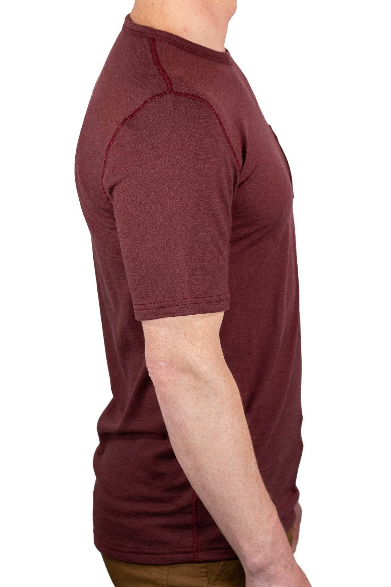 Every-Season Short Sleeve Merino Wool Pocket Tee - Brick Red
