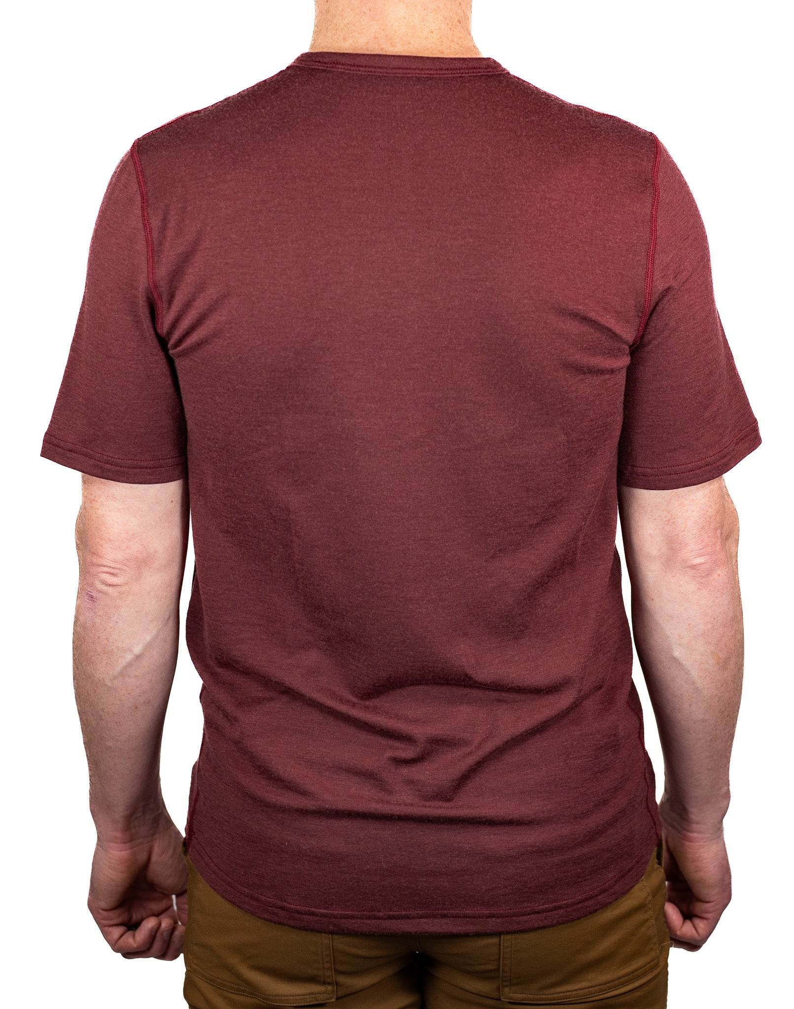 Every-Season Short Sleeve Merino Wool Pocket Tee - Brick Red