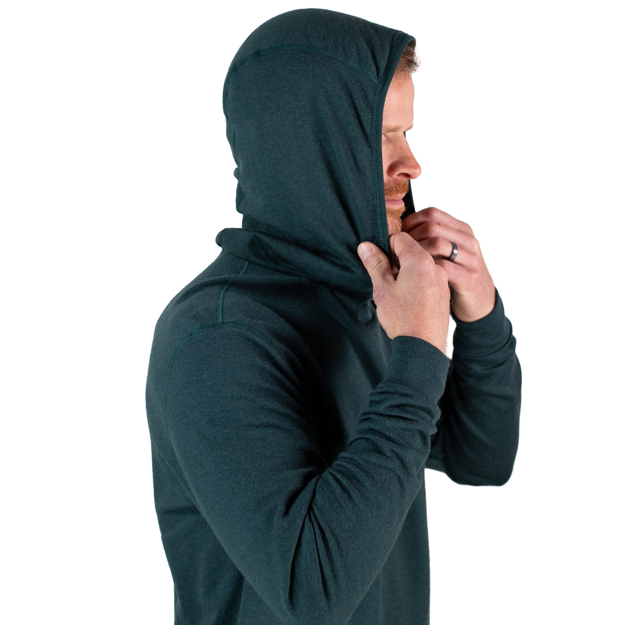 Winter Wool Long Sleeve Merino Wool Hoodie - Forest Green