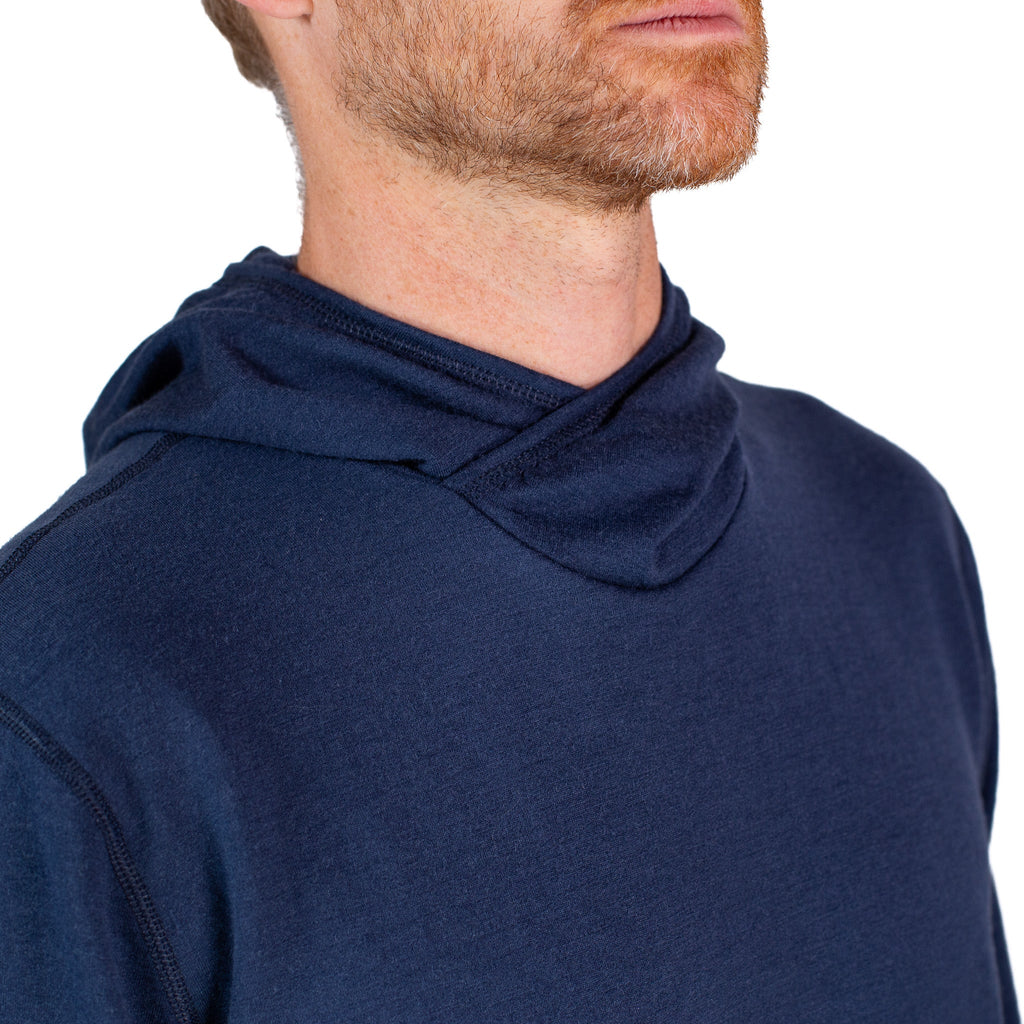 Winter Wool Long Sleeve Merino Wool Hoodie - Navy