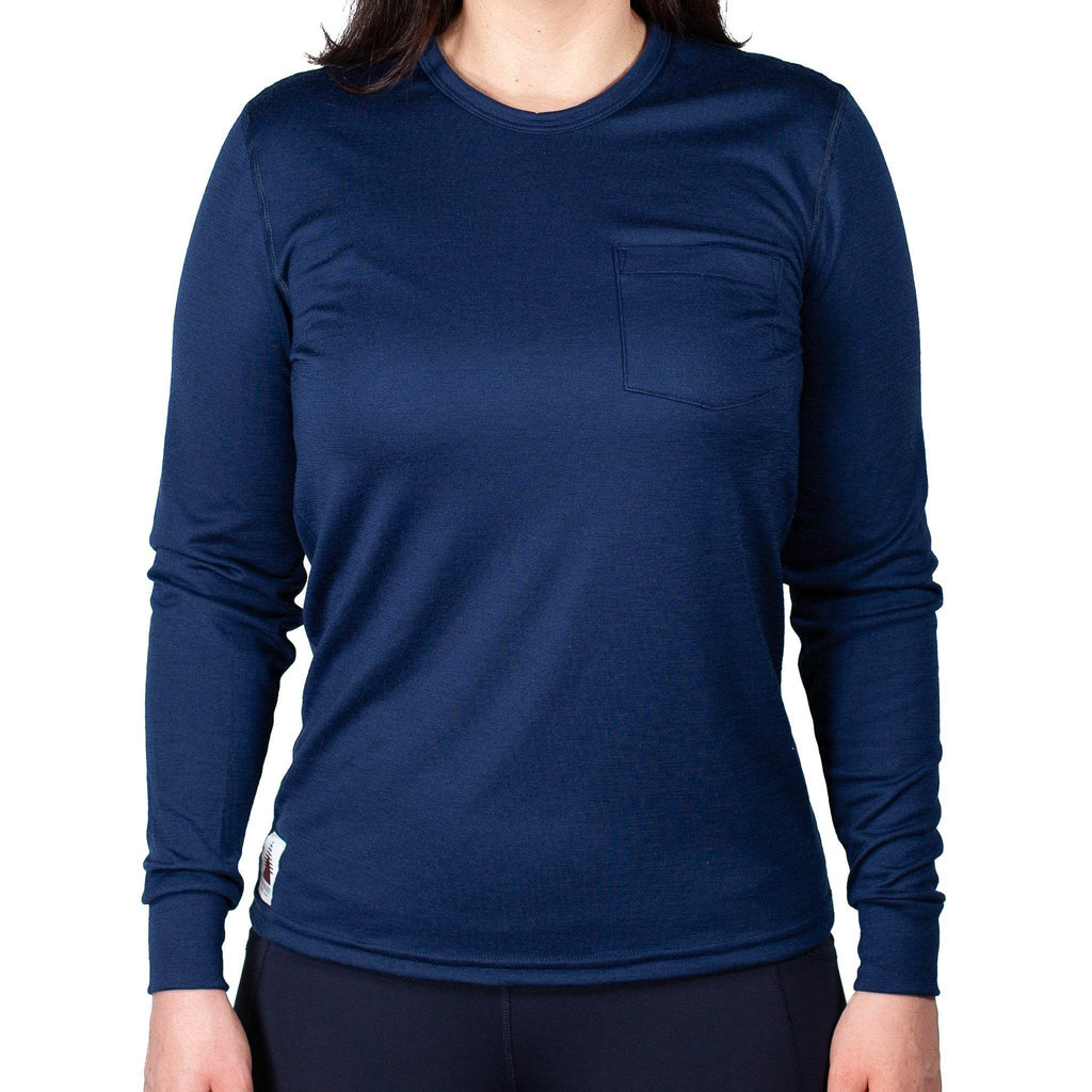 Every-Season Long Sleeve Merino Wool Pocket Tee - Atlantic Blue