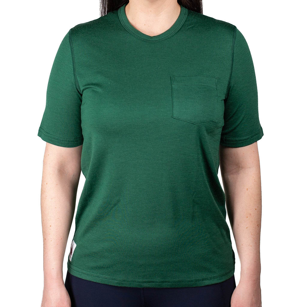 Every-Season Short Sleeve Merino Wool Pocket Tee - Pine