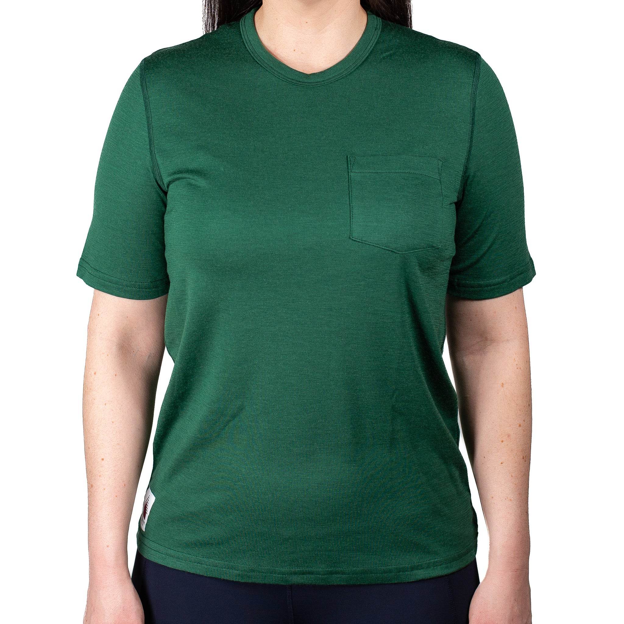 Every-Season Short Sleeve Merino Wool Pocket Tee - Pine