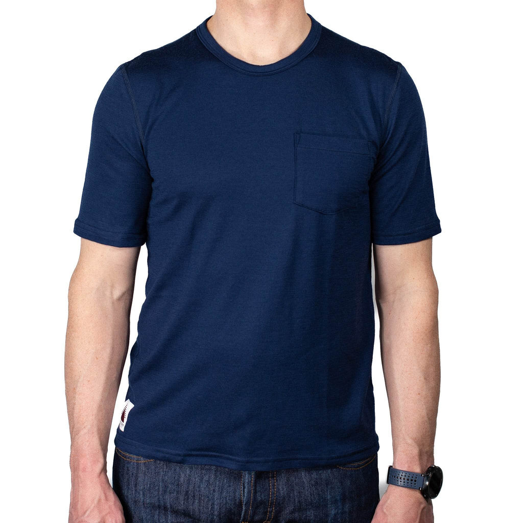 Every-Season Short Sleeve Merino Wool Pocket Tee - Atlantic Blue