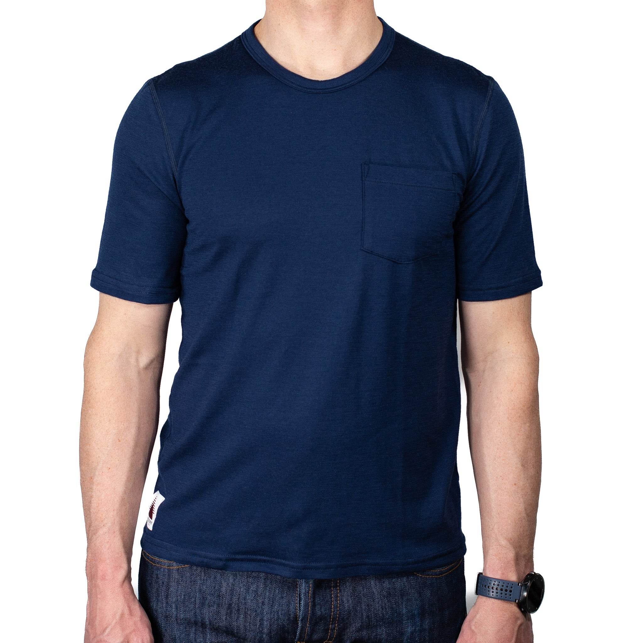 Every-Season Short Sleeve Merino Wool Pocket Tee - Atlantic Blue