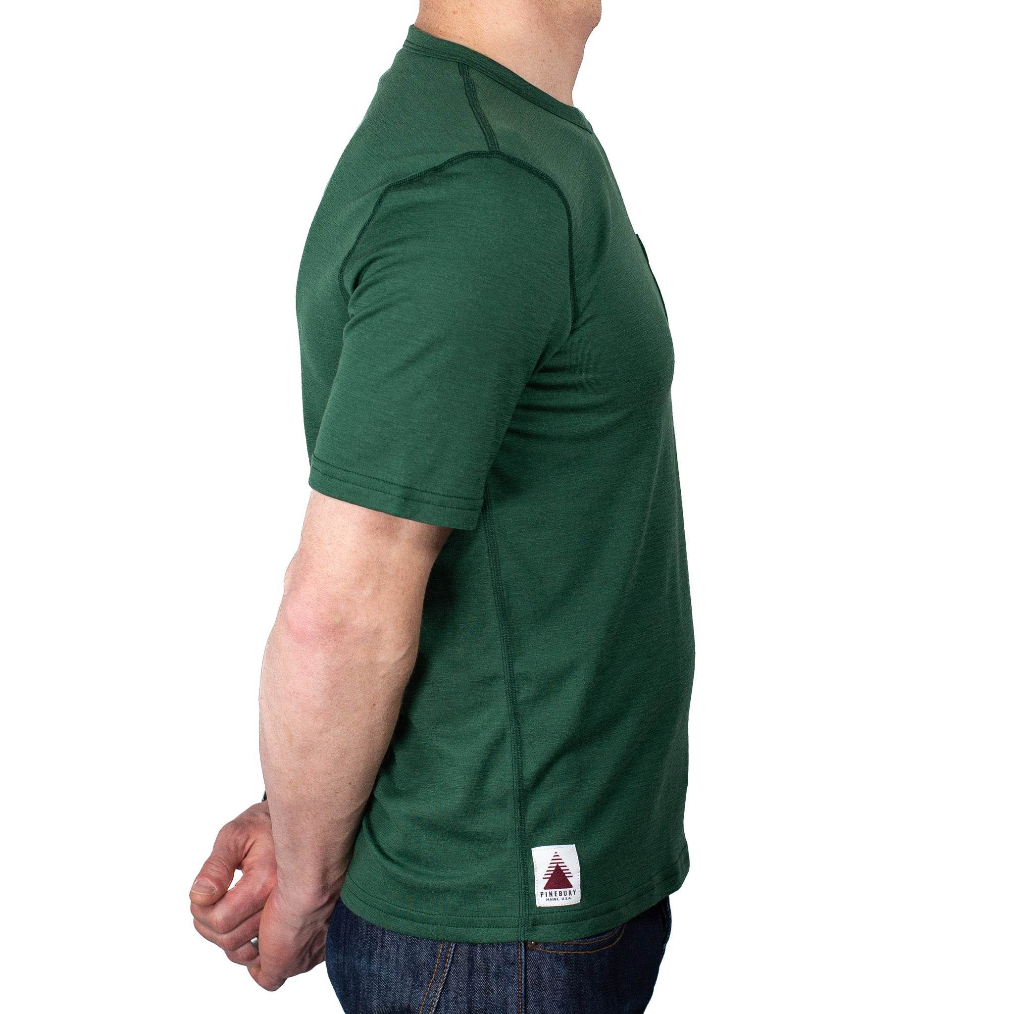 Every-Season Short Sleeve Merino Wool Pocket Tee - Pine