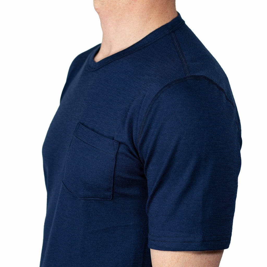 Every-Season Short Sleeve Merino Wool Pocket Tee - Atlantic Blue