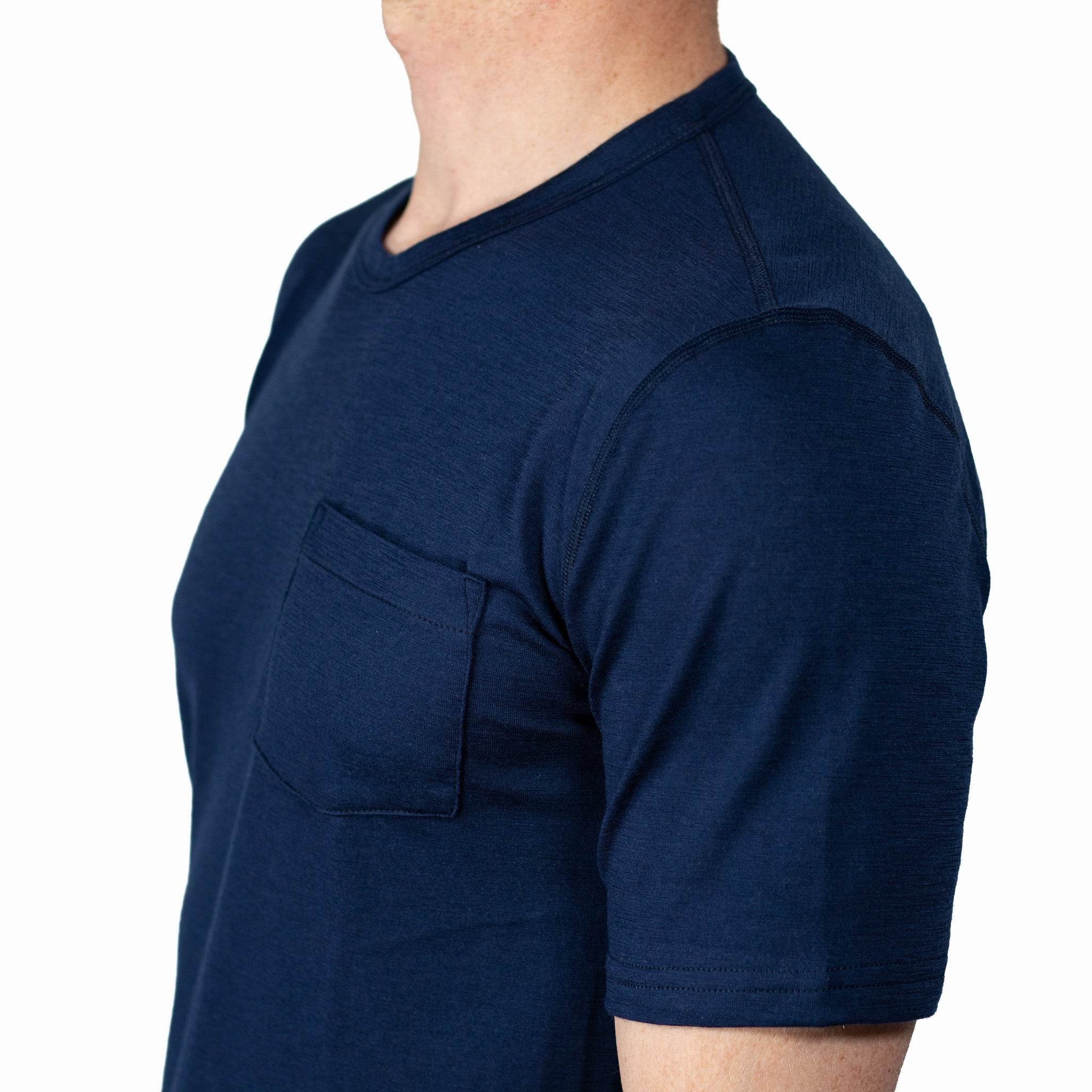 Every-Season Short Sleeve Merino Wool Pocket Tee - Atlantic Blue