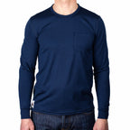 Every-Season Long Sleeve Merino Wool Pocket Tee - Atlantic Blue