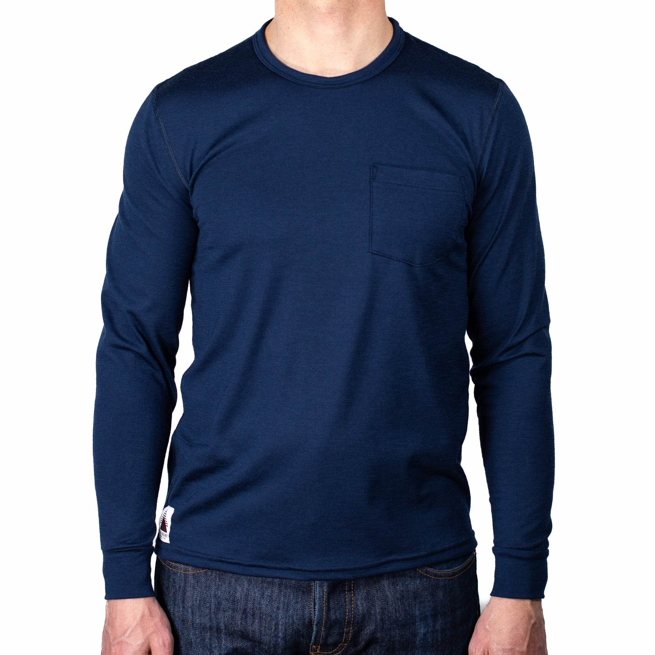 Every-Season Long Sleeve Merino Wool Pocket Tee - Atlantic Blue