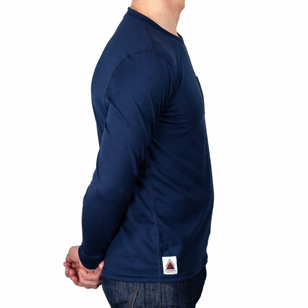 Every-Season Long Sleeve Merino Wool Pocket Tee - Atlantic Blue