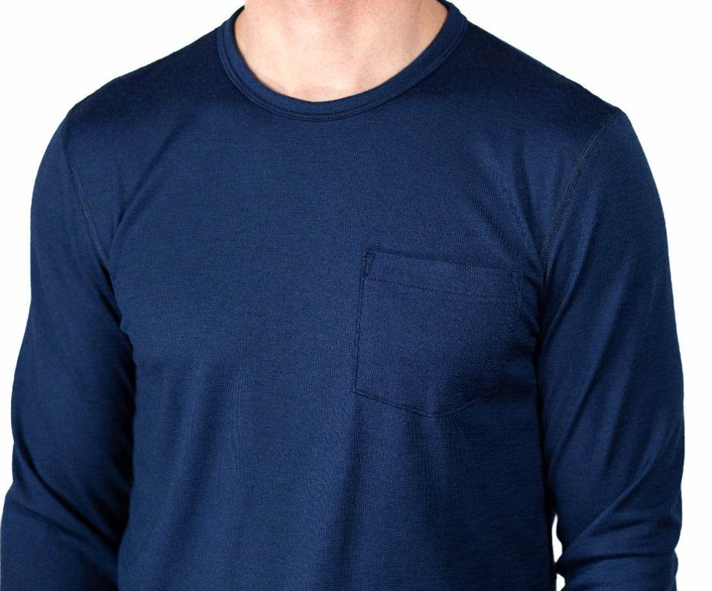 Every-Season Long Sleeve Merino Wool Pocket Tee - Atlantic Blue
