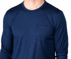 Every-Season Long Sleeve Merino Wool Pocket Tee - Atlantic Blue