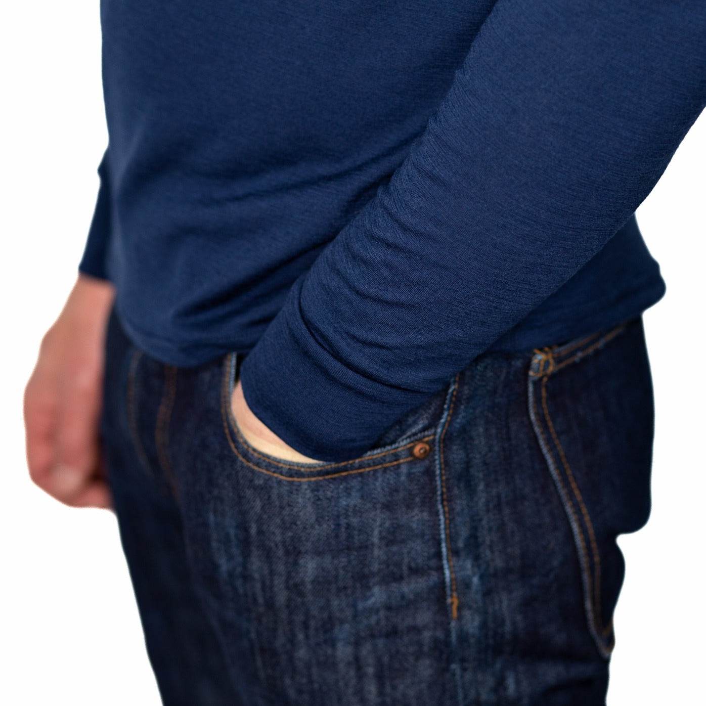 Every-Season Long Sleeve Merino Wool Pocket Tee - Atlantic Blue