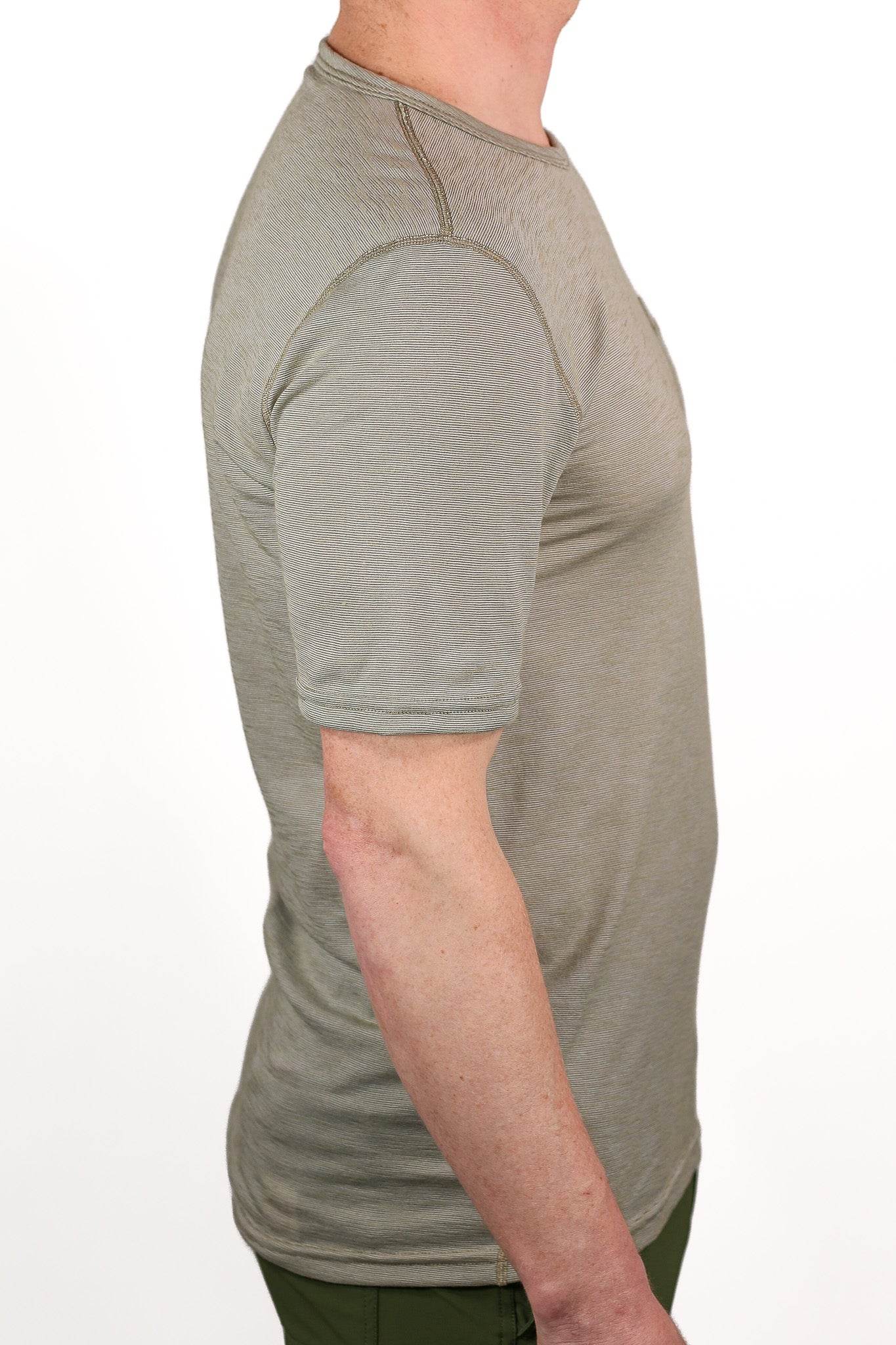 Summer Wool Short Sleeve Merino Wool Pocket Tee - Khaki
