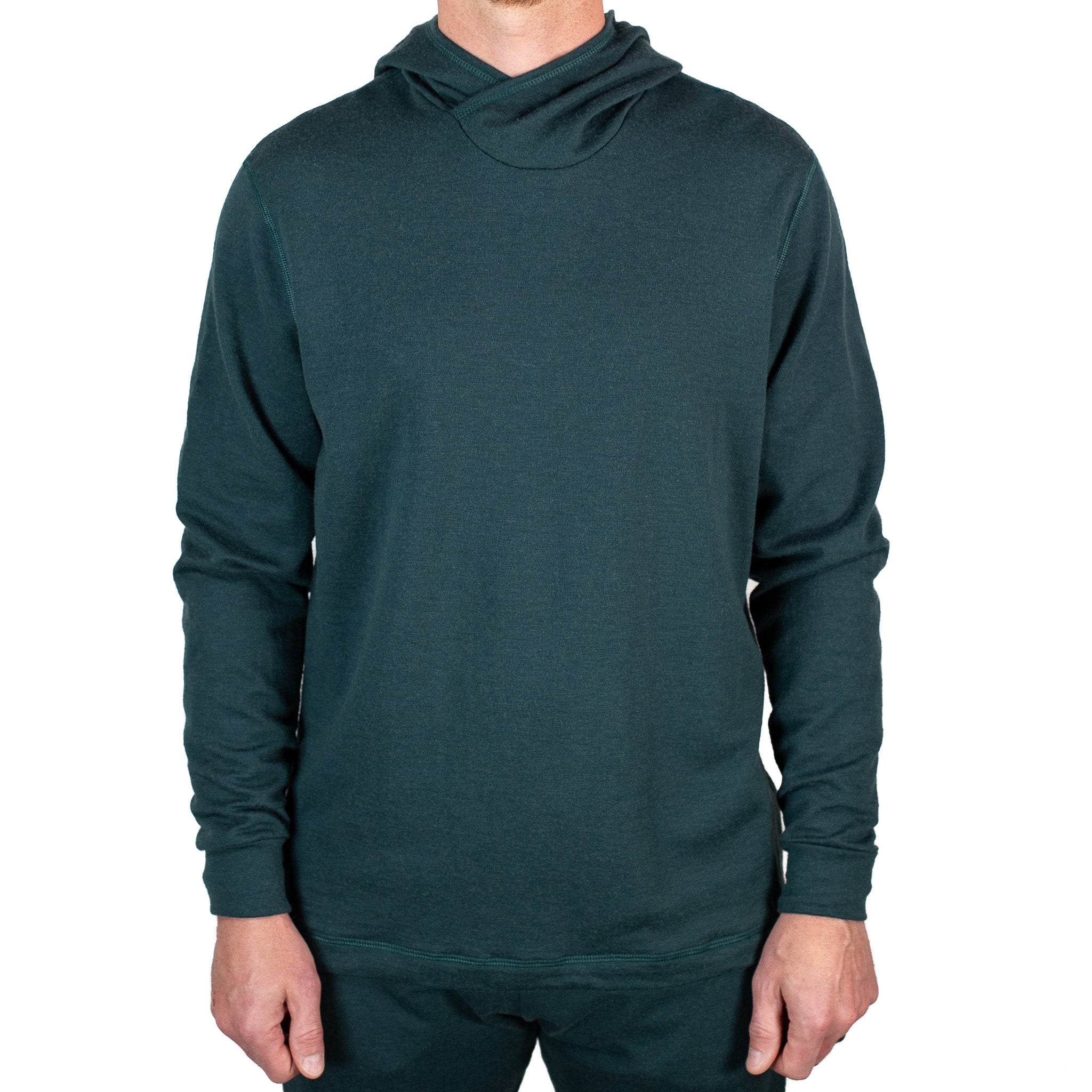 Winter Wool Long Sleeve Merino Wool Hoodie - Forest Green