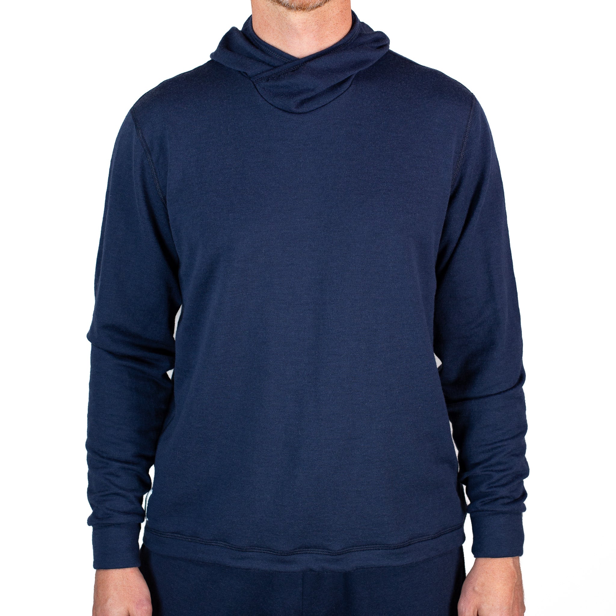 Winter Wool Long Sleeve Merino Wool Hoodie - Navy