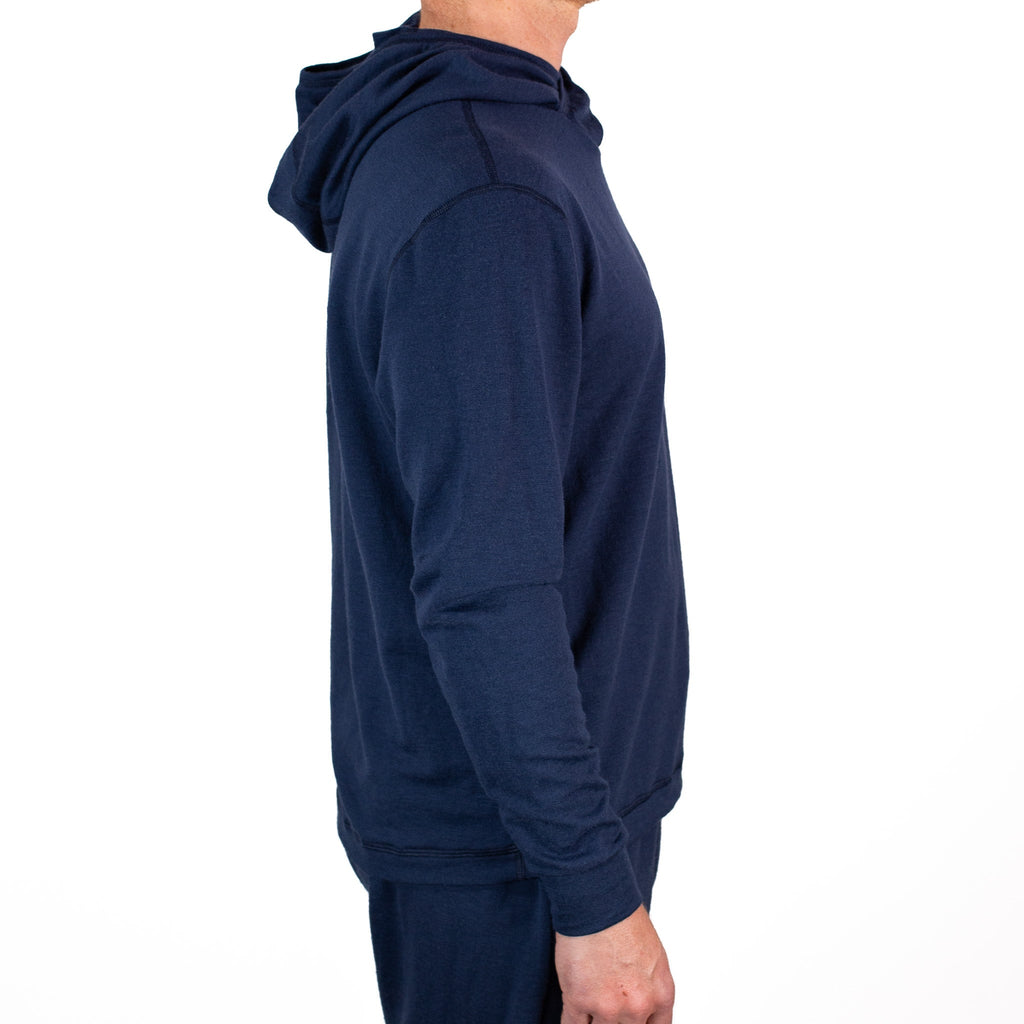 Winter Wool Long Sleeve Merino Wool Hoodie - Navy