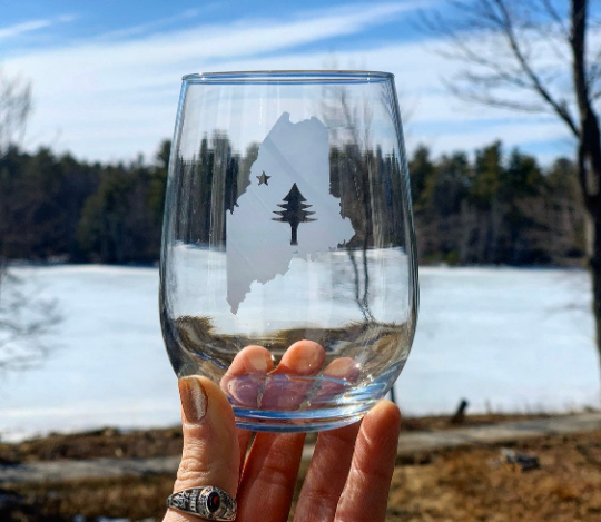 Pine Tree State Flag Etched Glasses
