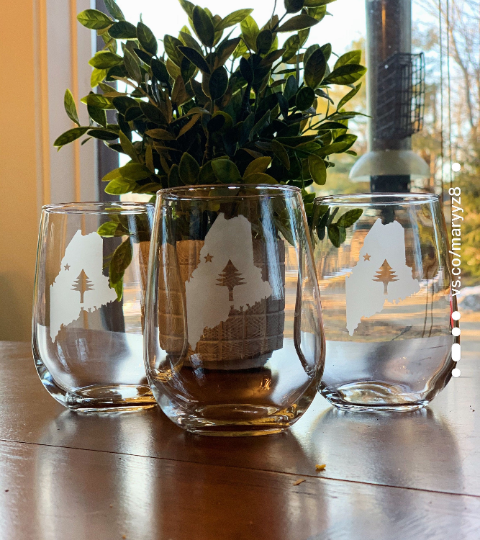 Pine Tree State Flag Etched Glasses