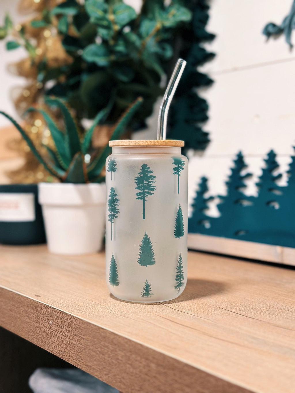 Conifers Frosted Can Glass