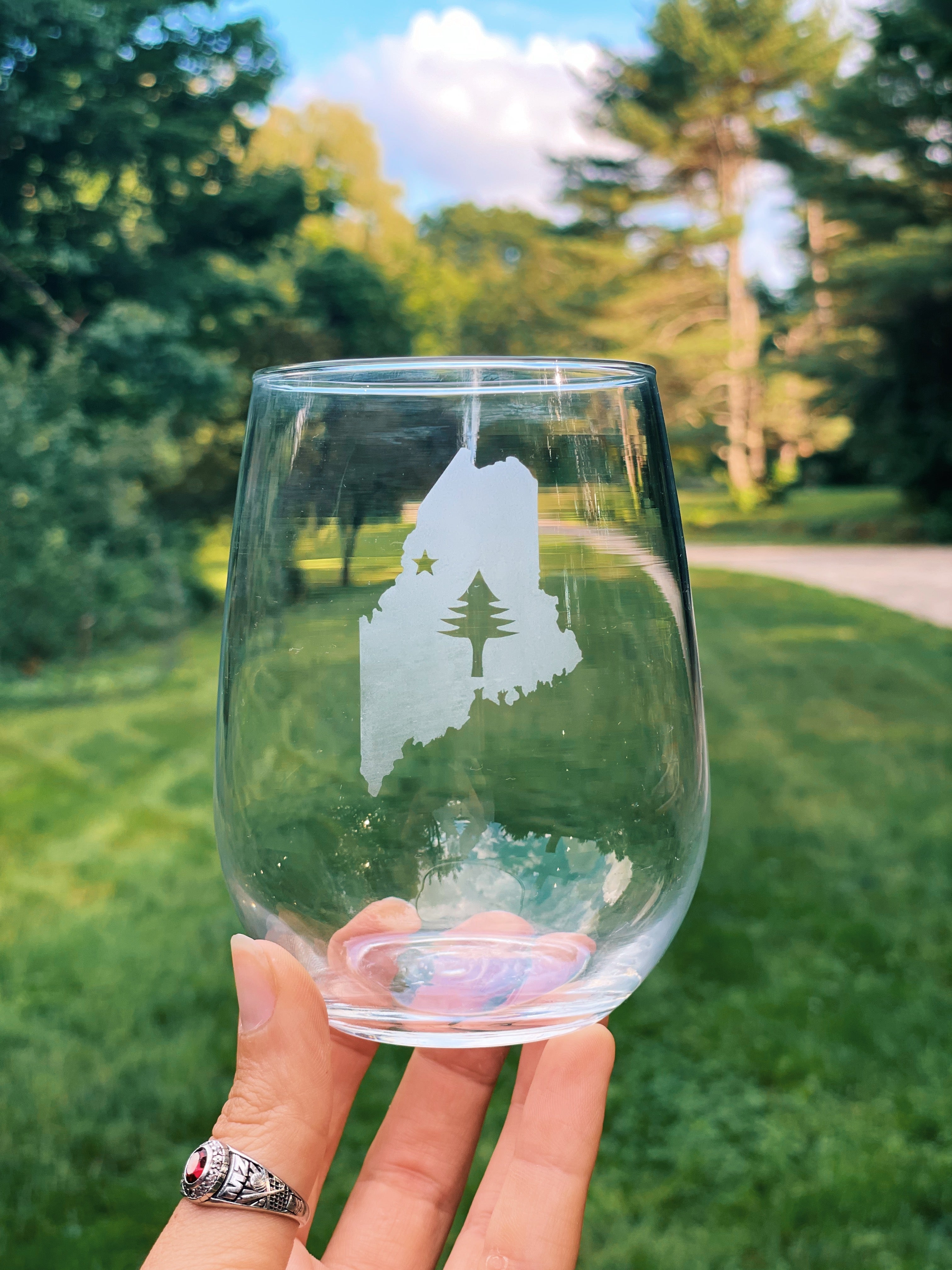 Pine Tree State Flag Etched Glasses